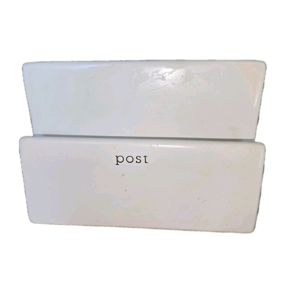 White Ceramic Post Script Letter Holder‎ Office Mail Sorter Modern Farmhouse
